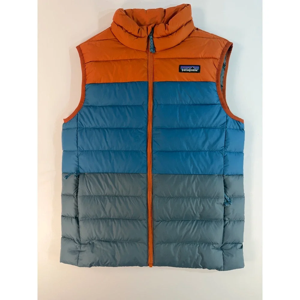 Patagonia Kids Down Sweater Vest Tri-Color Blue Orange 68630 FA22 Size M 10